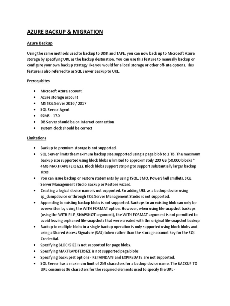 Azure Backup & Migration | PDF | Microsoft Sql Server | Backup