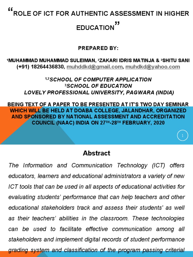 Conf Role of ICT For Authentic Assessment in HE | PDF | Educational ...