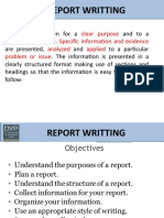 Report Writting: Clear Purpose Specific Information and Evidence Analyzed Applied Problem or Issue