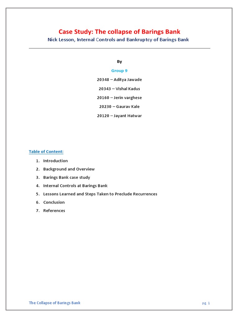 Case Study The Collapse of B Arings Bank Nick Lesson, Internal
