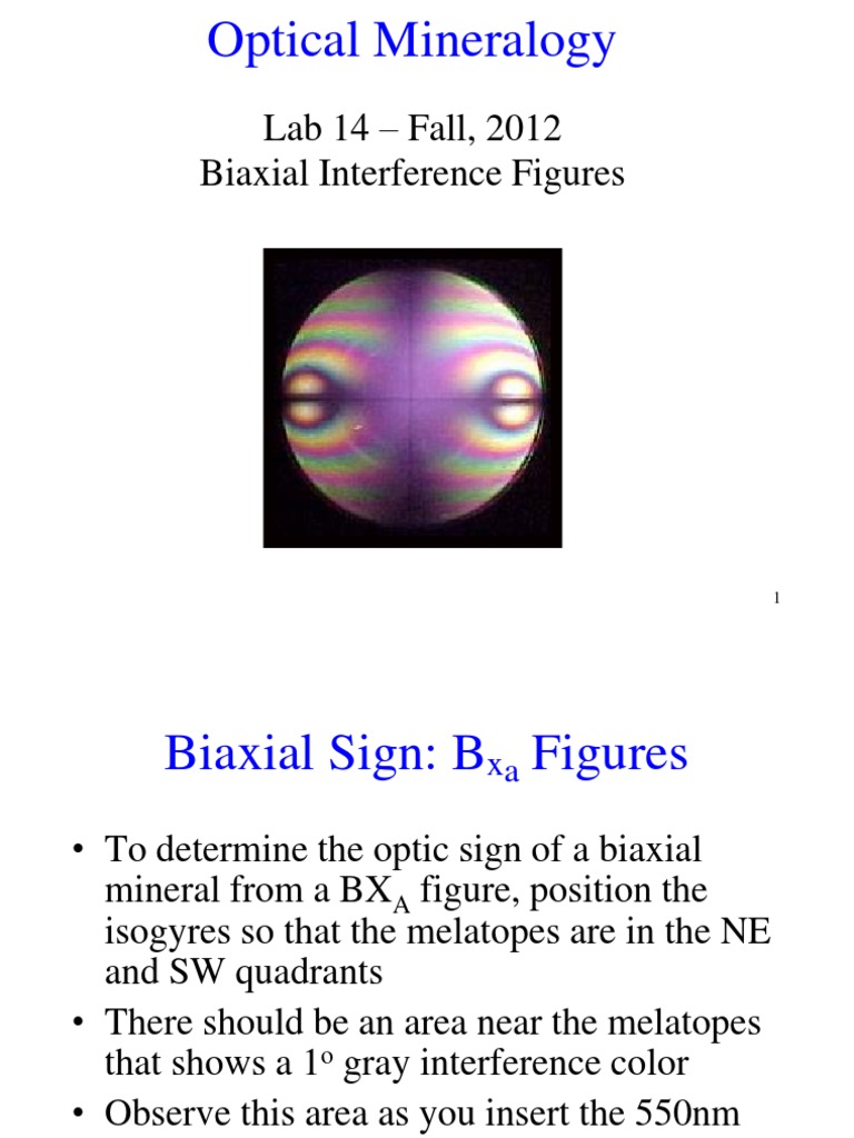 Optical Mineralogy Lab 14 Fall 2012 Biaxial Interference Figures
