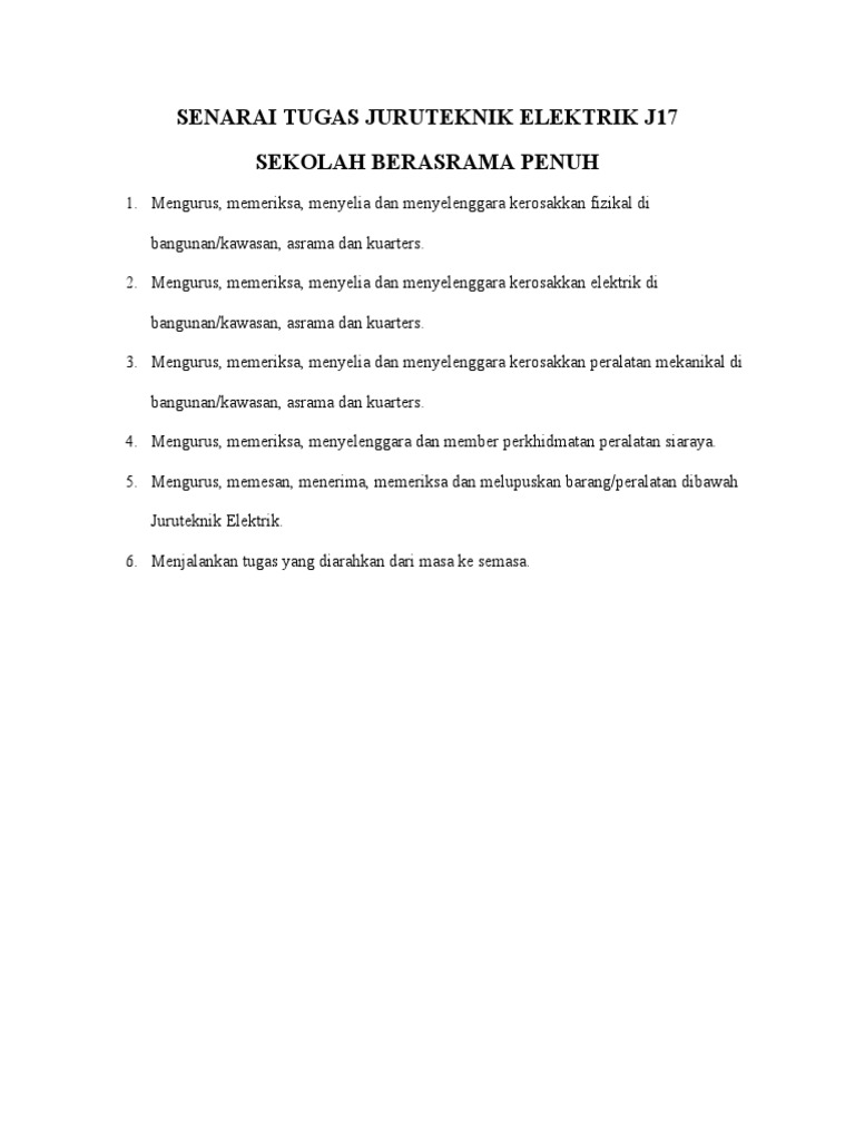 Senarai Tugas Juruteknik Elektrik j17