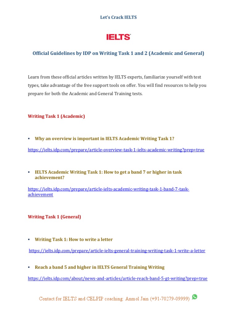 IDP Guidelines for IELTS Writing Tasks | PDF | International English ...