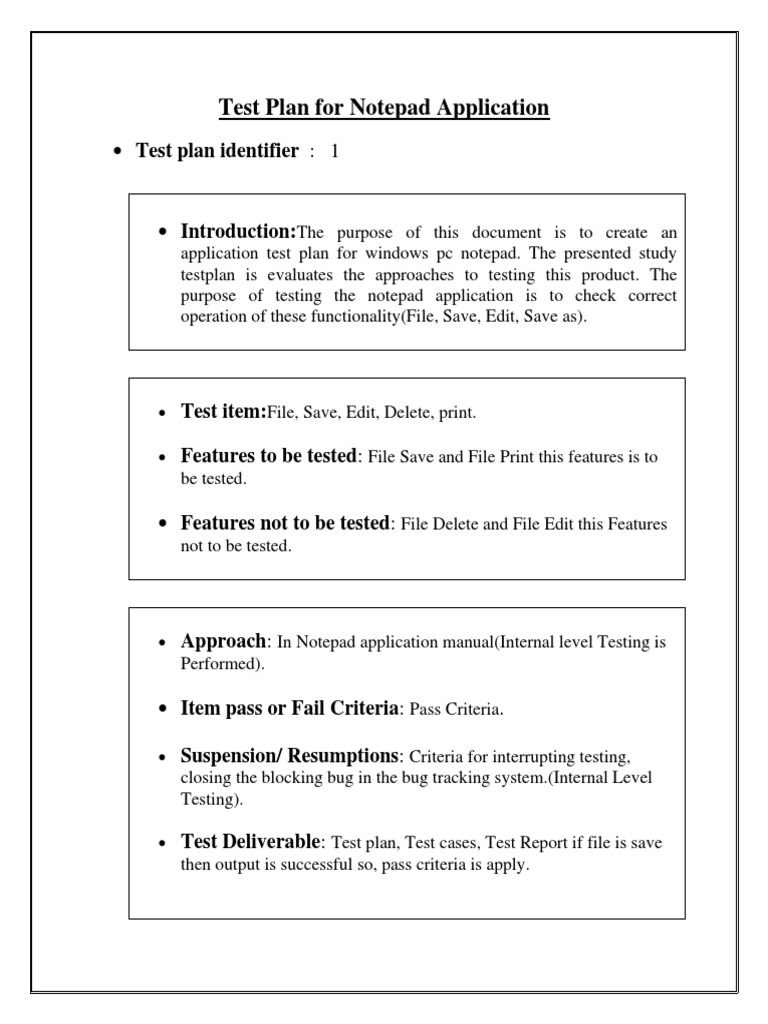 Test Plan For Notepad Application PDF