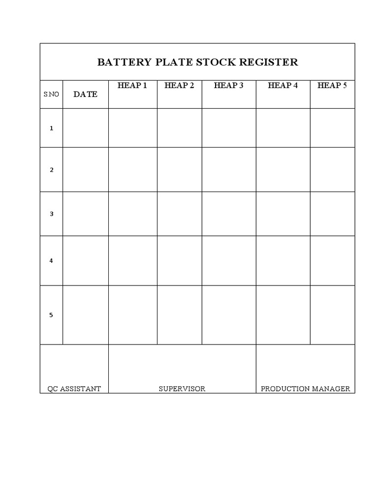 Battery Plate Stock Register | PDF