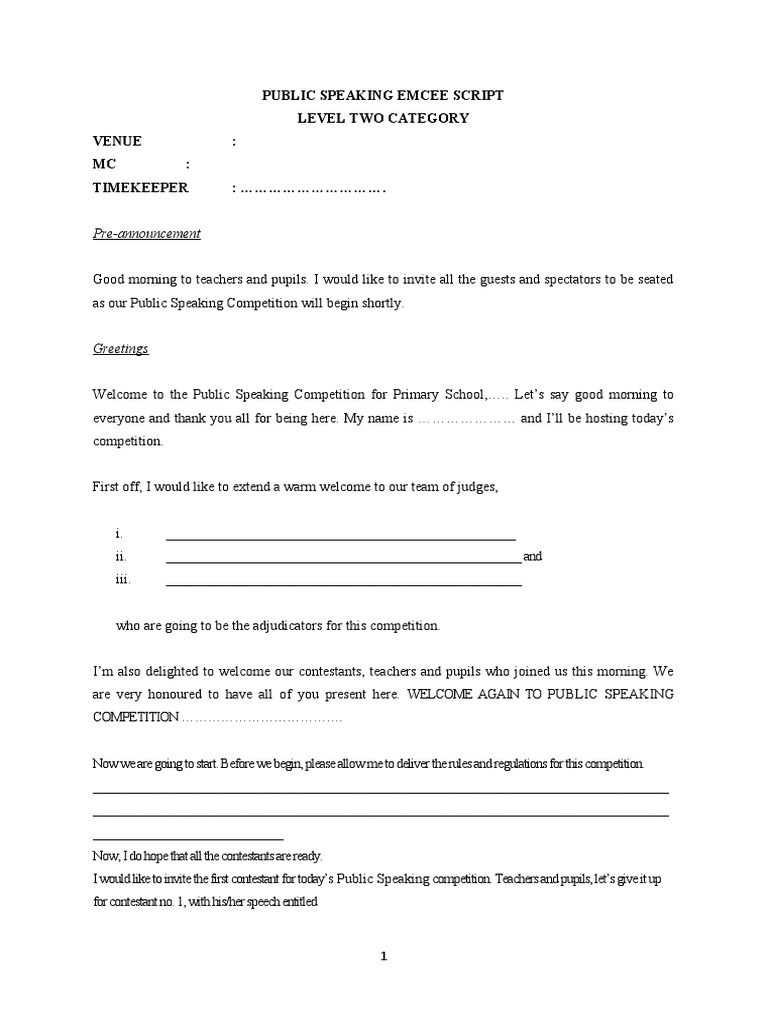 Emcee Script for Public Speaking Event | PDF