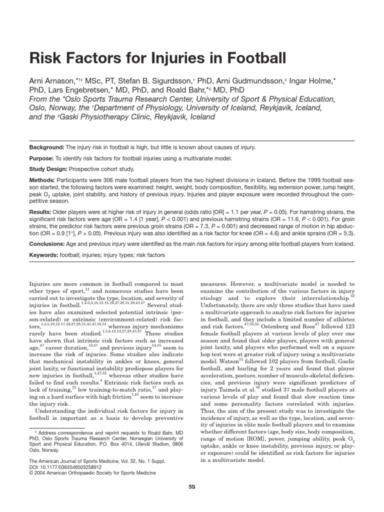 Risk Factors For Injuries in Football | PDF | Anatomical Terms Of ...