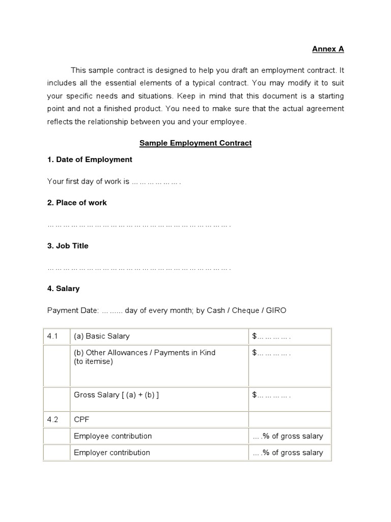 Sample Employment Contract Template | PDF | Salary | Overtime