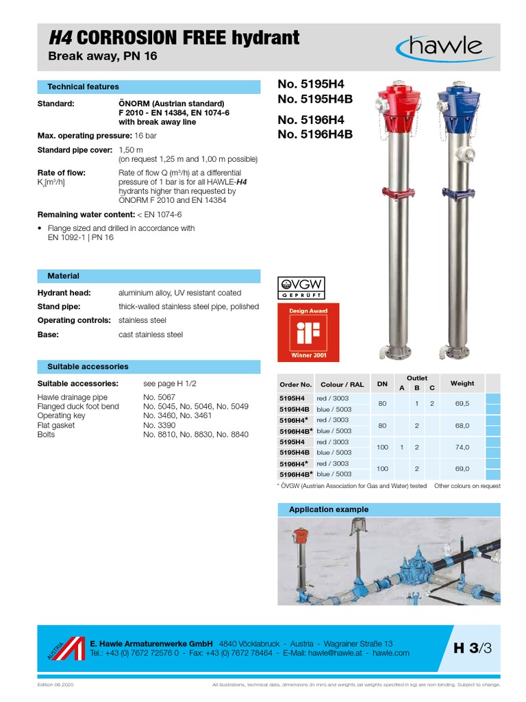Hawle H4 Fire Hydrant Specifications | PDF | Pipe (Fluid Conveyance ...