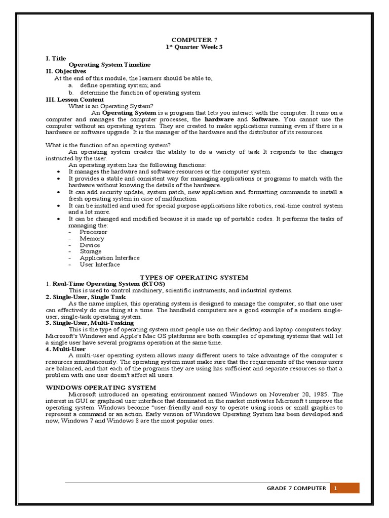 COMPUTER 7 Lesson 3 | PDF | Microsoft Windows | Operating System