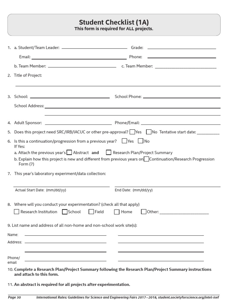1A Student Checklist Research Plan Instructions | PDF | Risk | Science