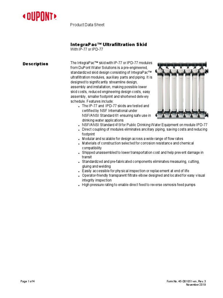Integrapac™ Ultrafiltration Skid: Product Data Sheet | PDF | Membrane