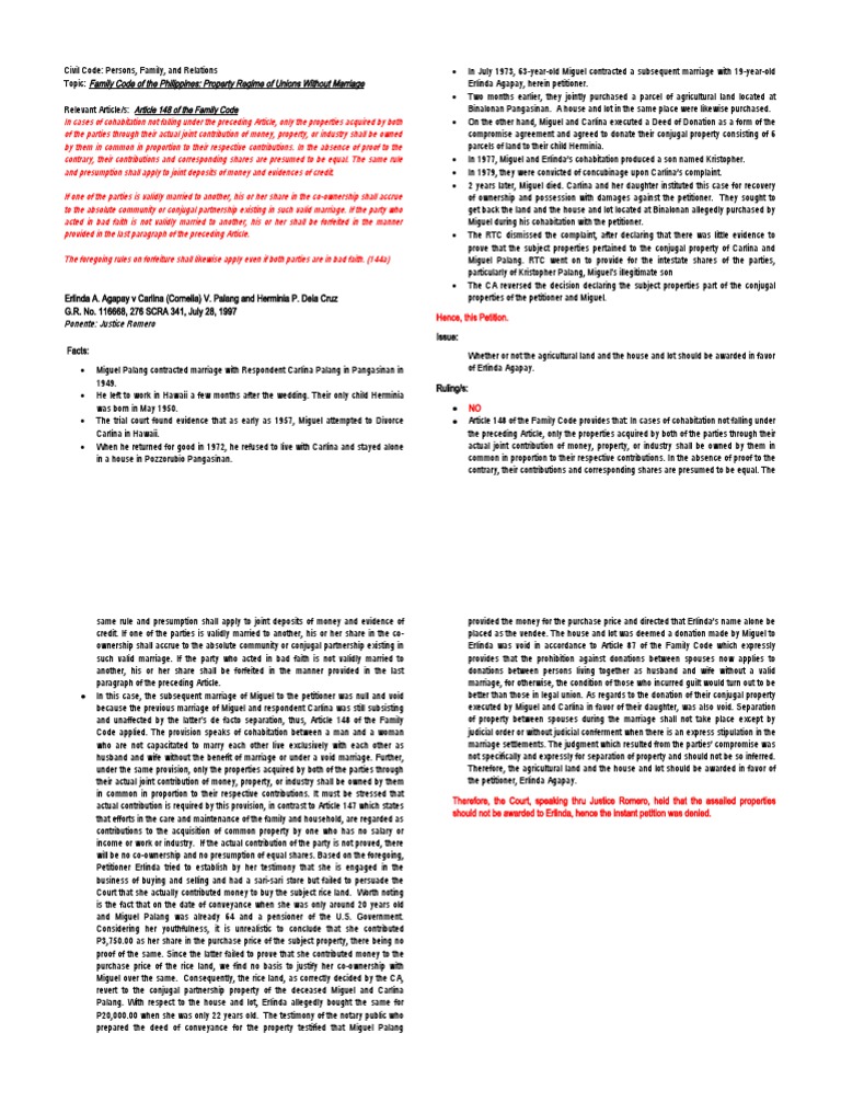Family Code of The Philippines Property Regime of Unions Without