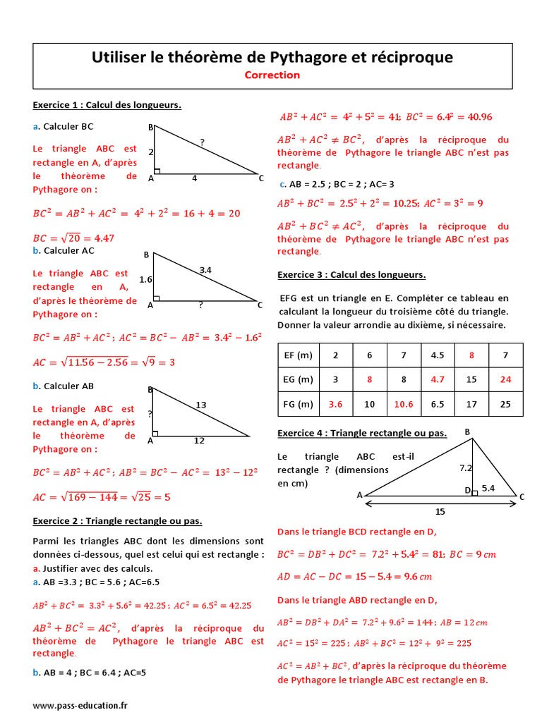 Exercice Theoreme De Pythagore Et Sans