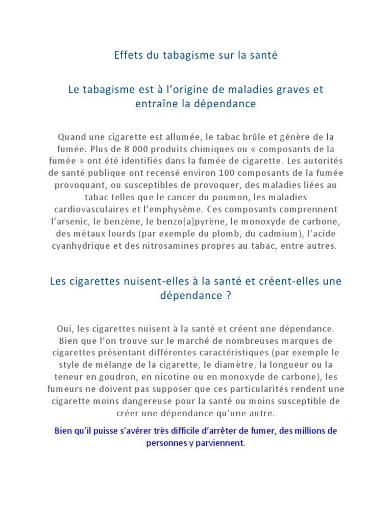 Dangers du tabagisme sur la santé | PDF | Nicotine | Cigarette