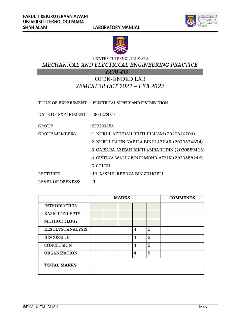 ECM433 LAB 1 (Reference Update) | PDF | Electrical Substation ...