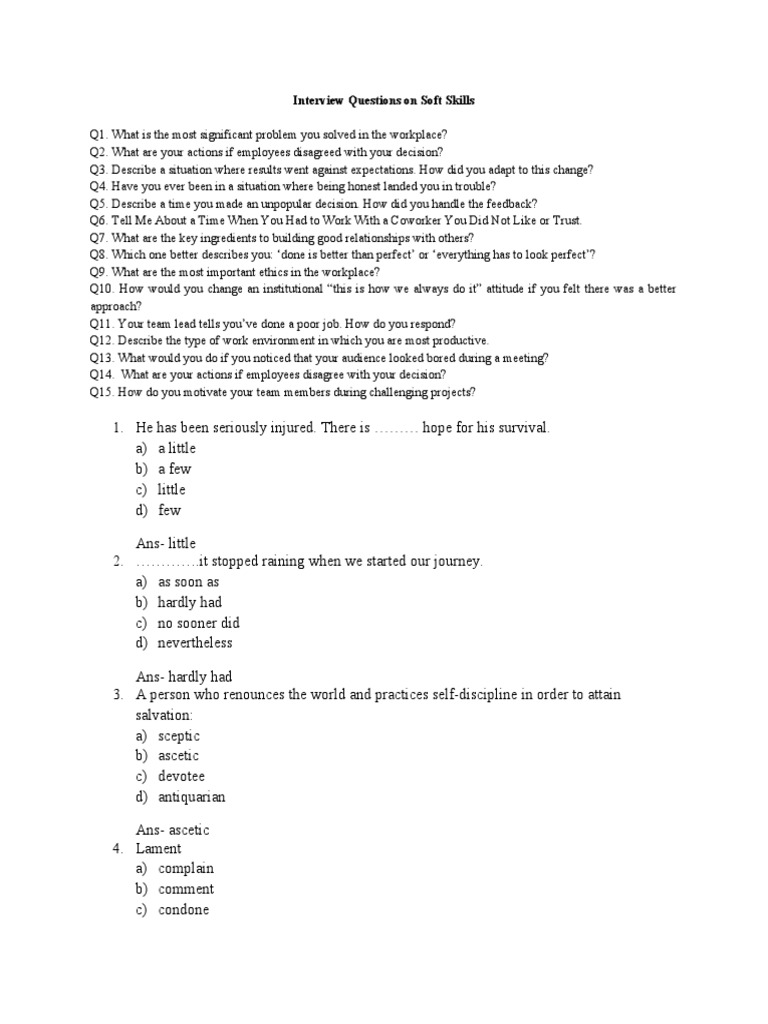 Interview Questions - Soft Skills | PDF | Language Arts & Discipline