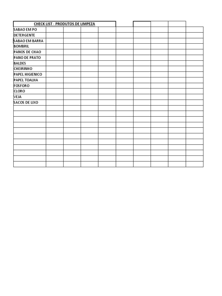 Check List Produtos De Limpeza PDF