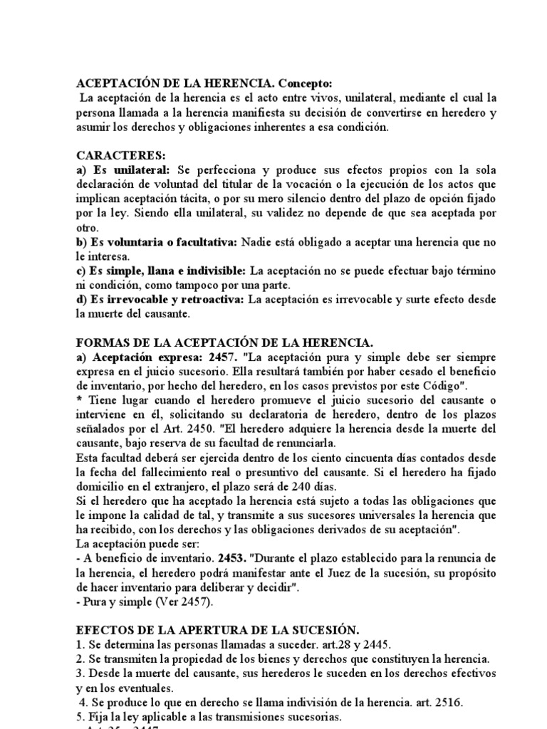 ACEPTACIÓN DE LA HERENCIA Herencia Documentos legales