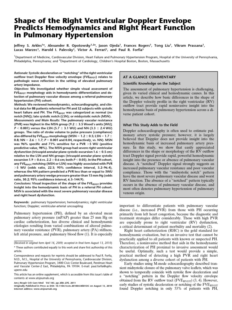 Doppler Envelope Shape in Pulmonary Hypertension | PDF | Hemodynamics ...