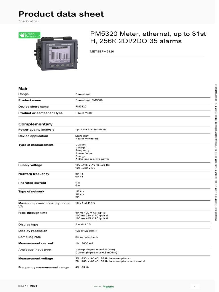 PM5320 Power Meter Data Sheet | PDF | Alternating Current | Ac Power