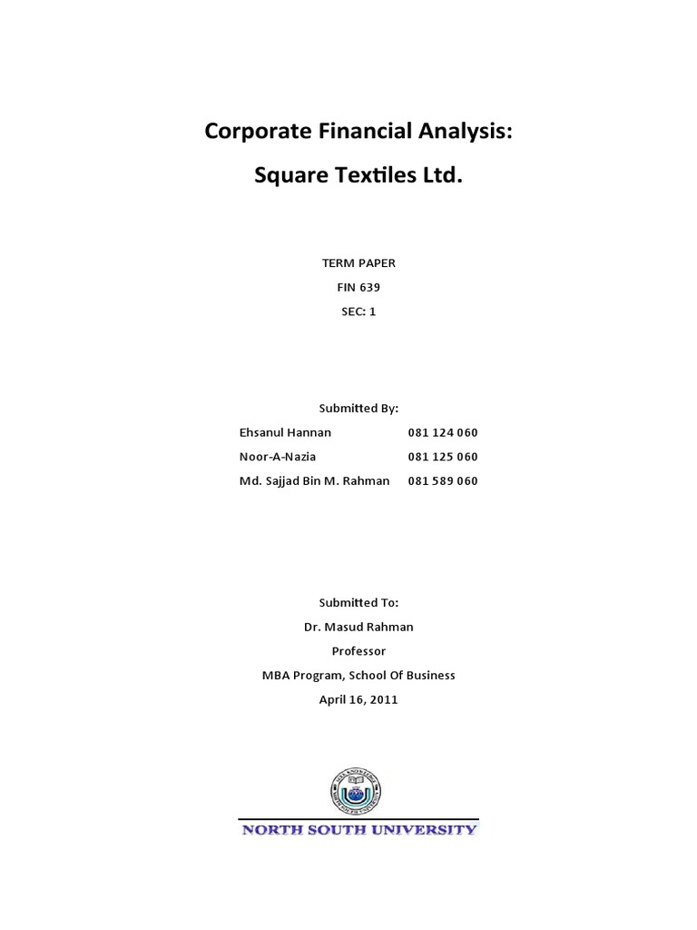 Corporate Financial Analysis of Square Textiles | PDF | Balance Sheet ...