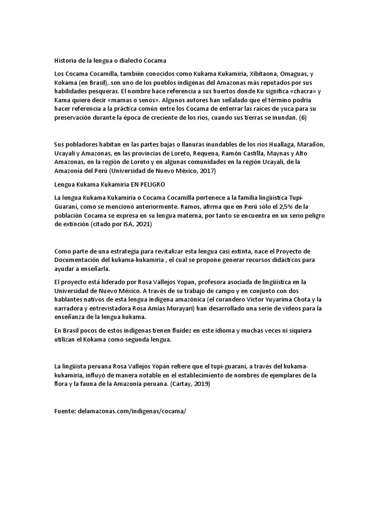 Revitalización de la lengua Kukama Kukamiria | PDF