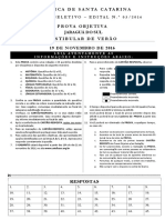 Prova e Gabarito CatólicaSC Verão 2017 - Jaraguá do Sul