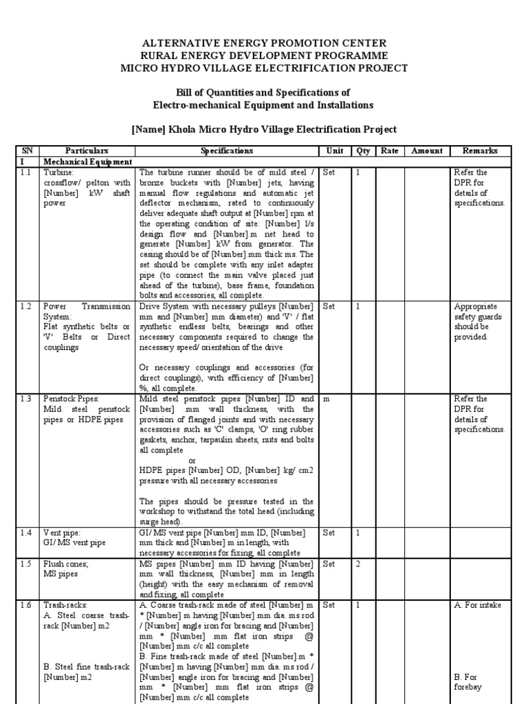BoQ Format With Specification For MHVEP | PDF | Electrical Equipment ...