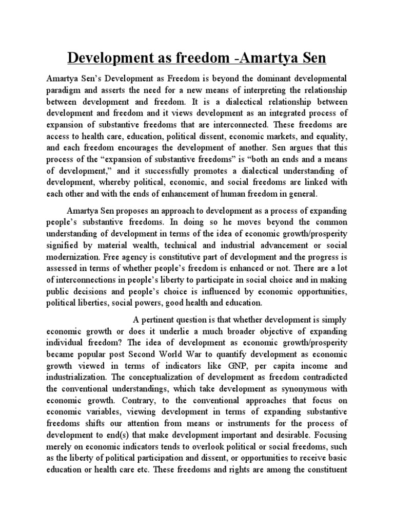 Development as Freedom: Amartya Sen's Conceptualization of Development ...