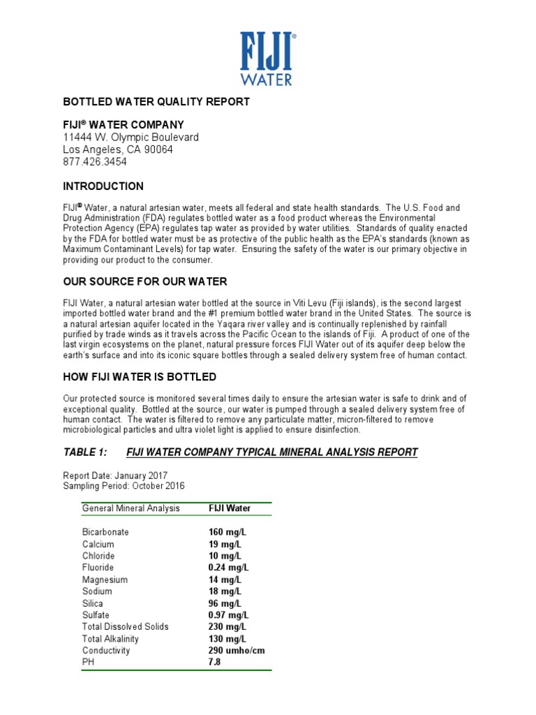 Fiji Water Water Quality Report June17 Eng PDF Water Bottled Water