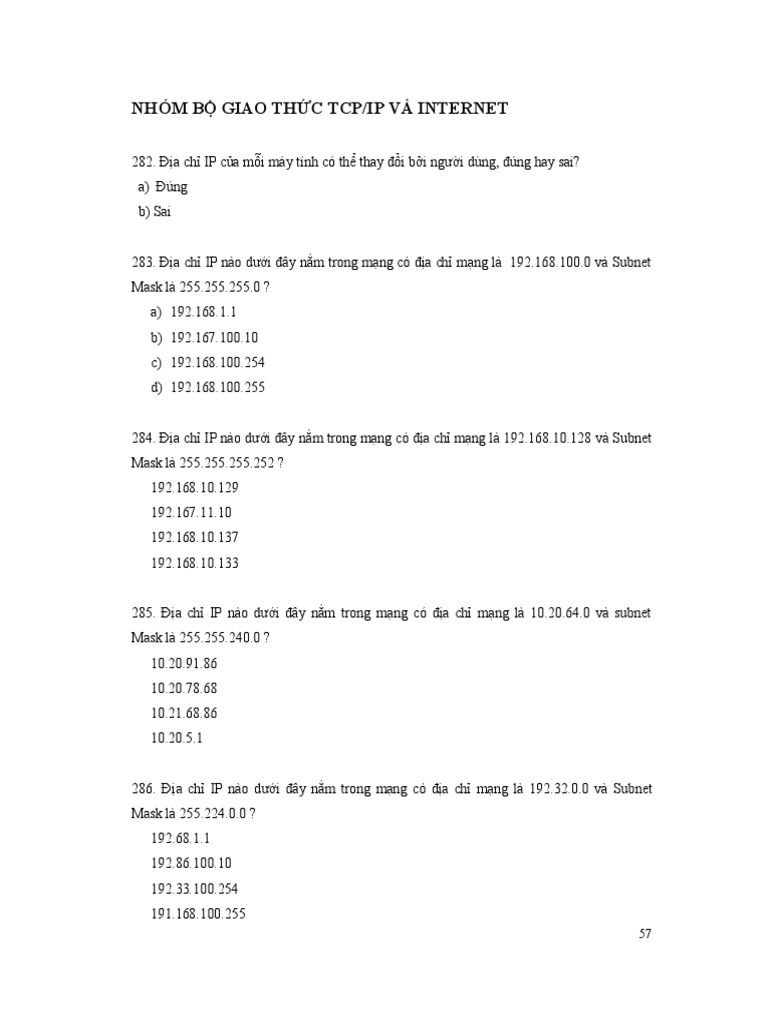 Cau Hoi Phan TCP-IP Phan 1 | PDF