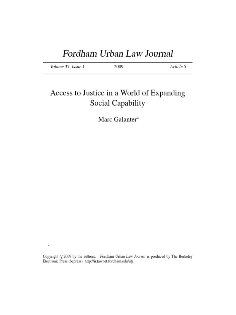 Fordham Urban Law Journal Access To Justice in A World of Expanding
