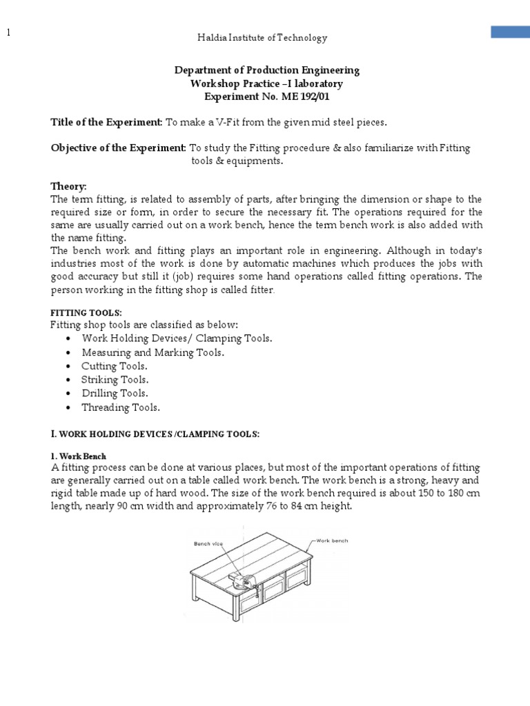 Fitting Workshop Practice Overview | PDF | Welding | Construction