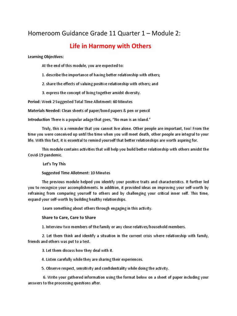Homeroom Guidance Grade 11 Quarter 1 Module 2 Pdf Happiness