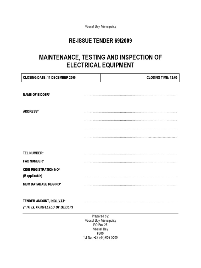 Maintenance of Electrical Equipment PDF Procurement Mediation