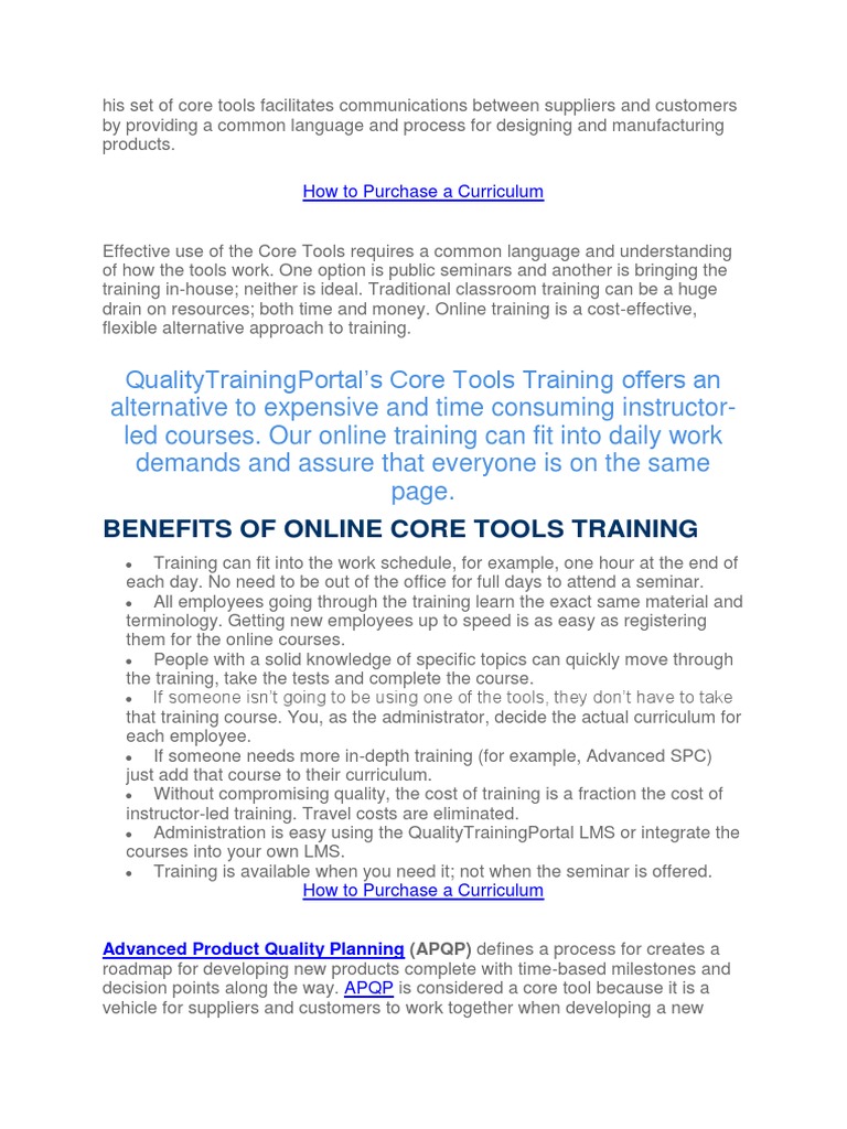 Online Core Tools Training An Affordable Alternative to Traditional