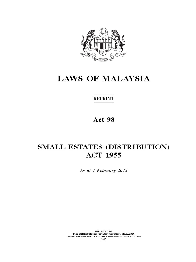 Act 98 Small Estates (Distribution) Act 1955 PDF Probate Will