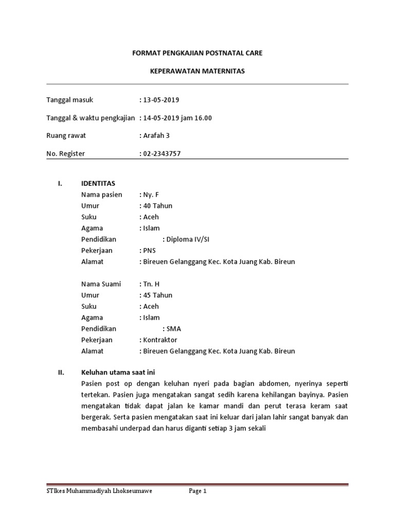 Pengkajian Perawatan Postnatal Ny. F | PDF