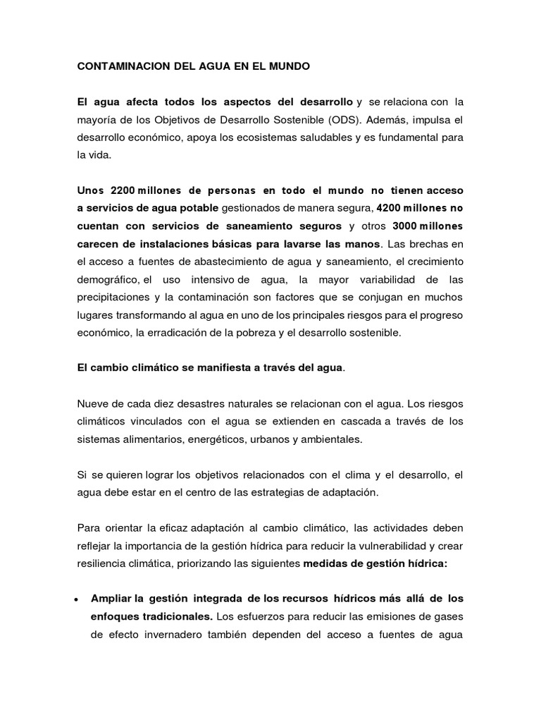 Contaminacion Del Agua en El Mundo | PDF | Agua | Contaminación