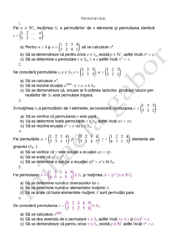 Permutari Clasa XI | PDF