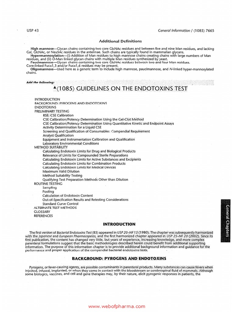 USP 43 NF 38 General Chapter 1085 Guidelines On Bacterial Endotoxin Test PDF