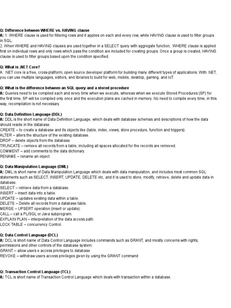 SQL Clauses and .NET Core Overview | PDF | Language Integrated Query ...