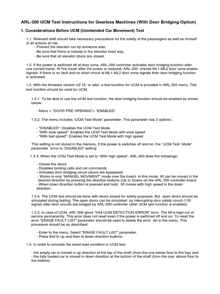 UCM Test Instructions for ARL-300 | PDF | Elevator | Computer Science
