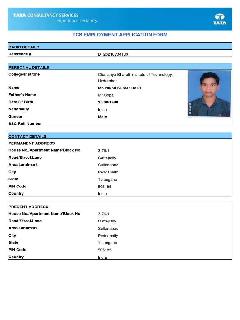 TCS Employment Application Details | PDF | Government | Justice