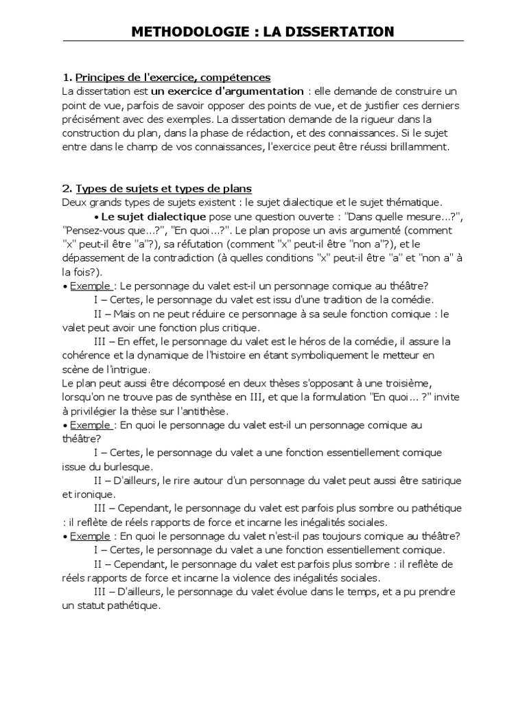 Méthodologie De Dissertation Schémas D opposition Plan à La Française Méthodologie de La Dissertation | PDF | Comédie | Théâtre