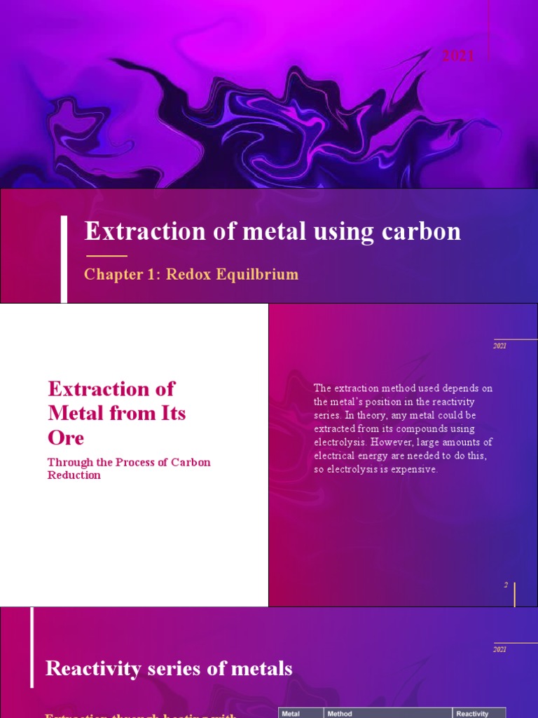 Extraction of Metal Using Carbon: Chapter 1: Redox Equilbrium | PDF