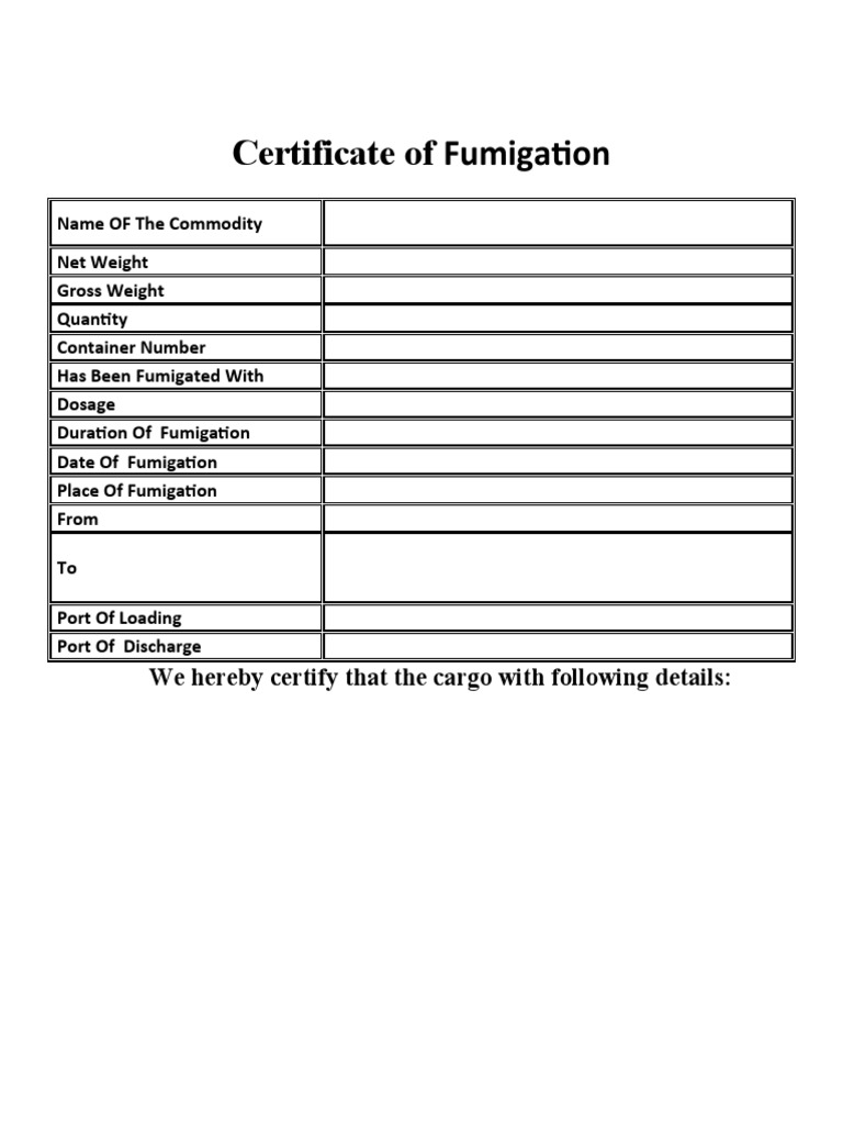 Fumigation Certificate Template | PDF