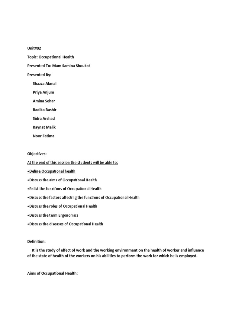Occupational Health Assignment Pdf Occupational Safety And Health