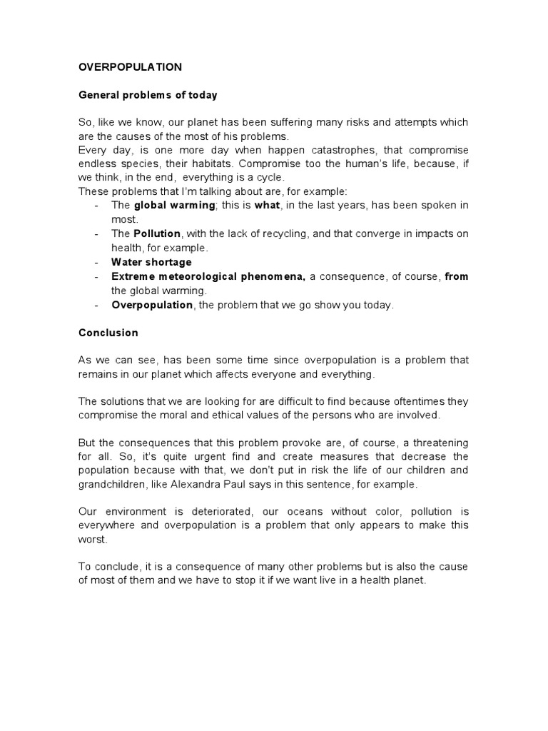 Overpopulation General Problems of Today | PDF | Lifestyle